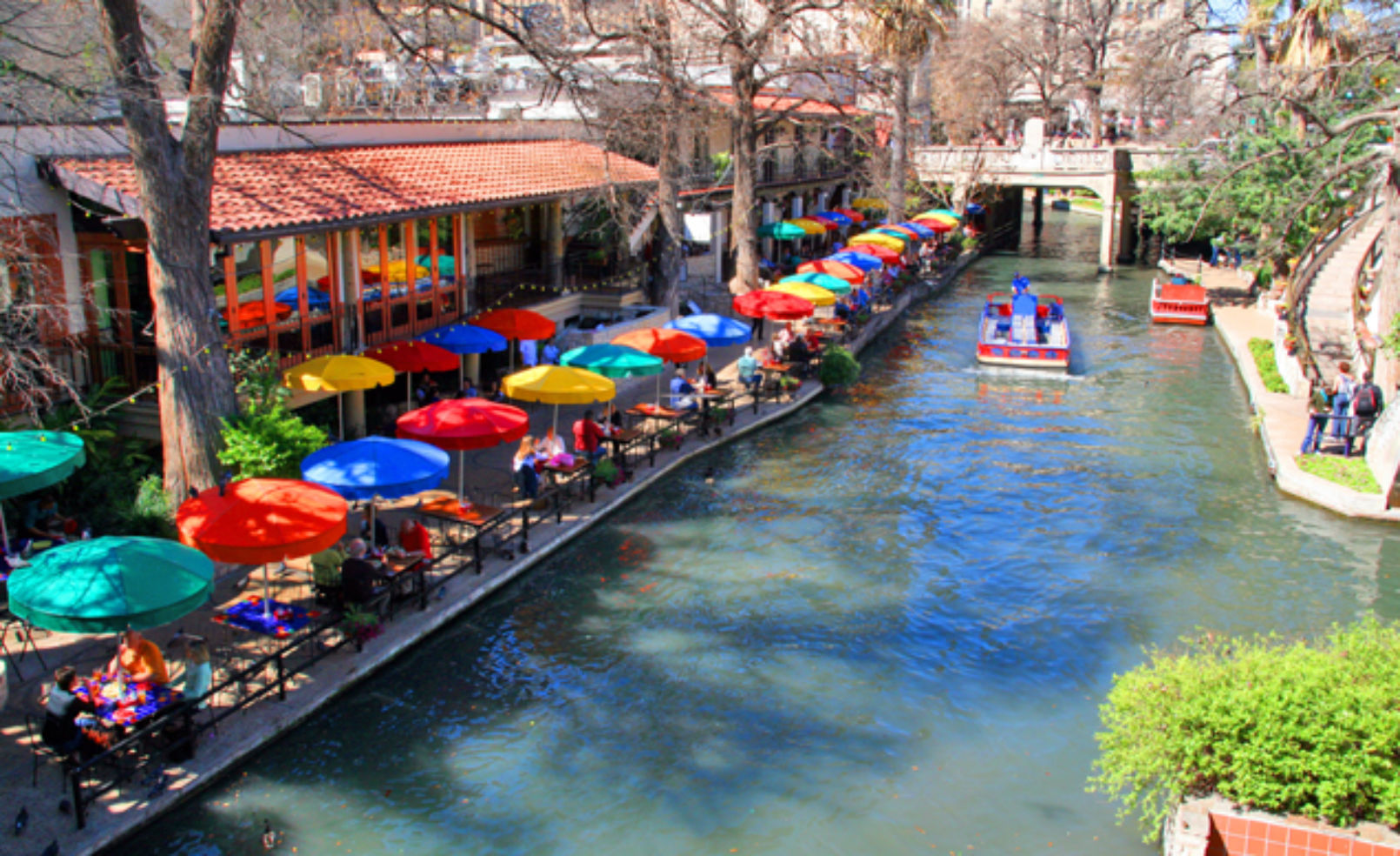 The San Antonio riverwalk and its many colorful sites