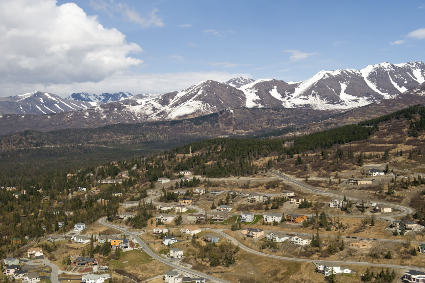 Anchorage, Alaska with snow capped mountains