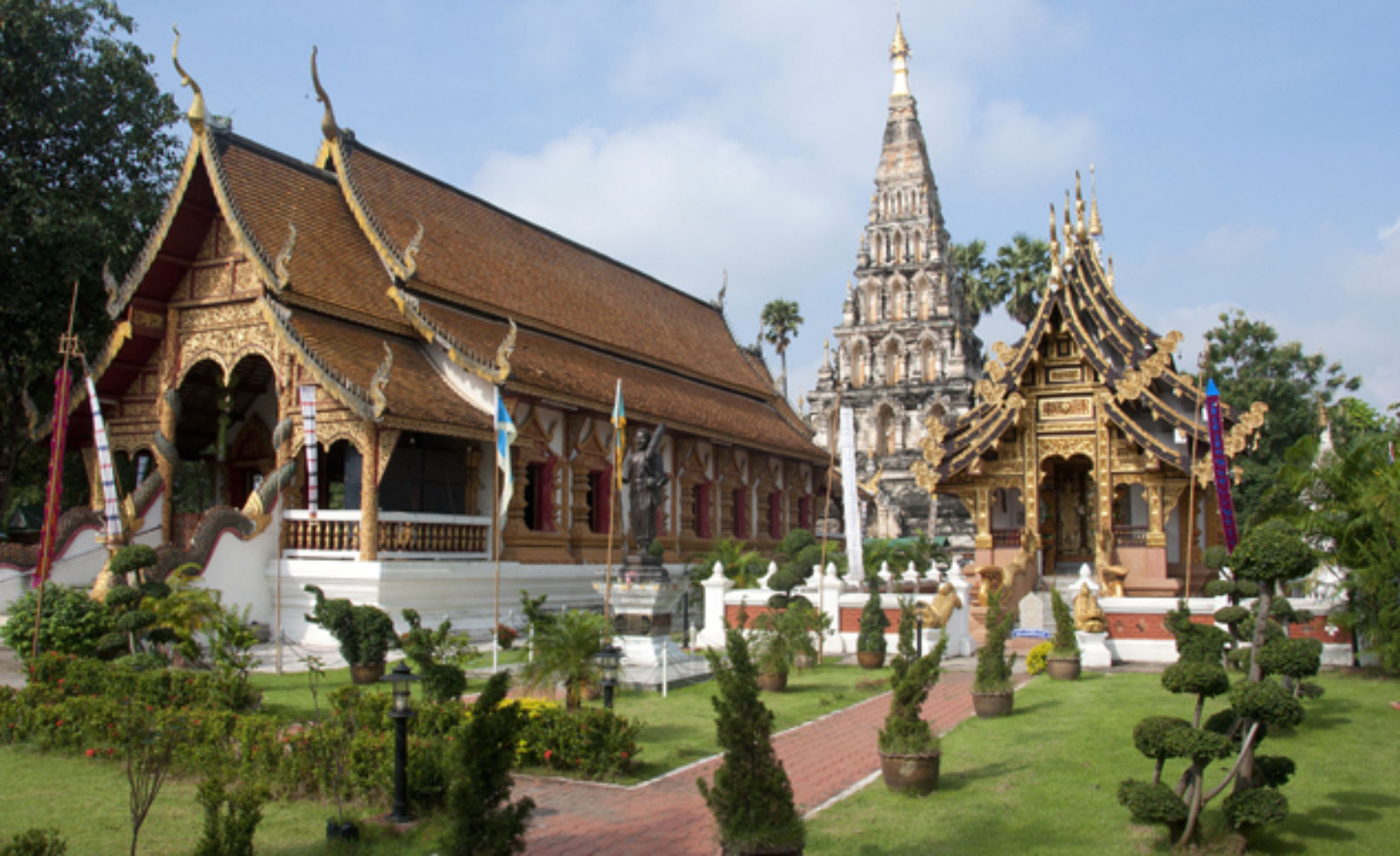 Buddhist temples in Chiang mai thailaind on a blue sky day
