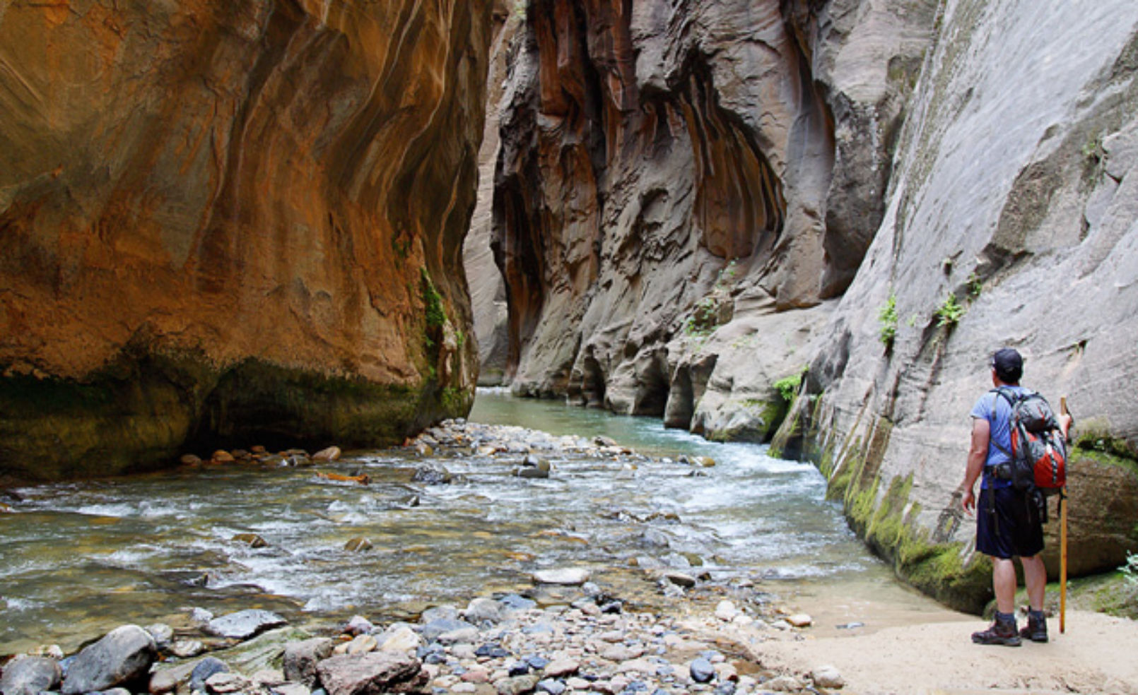 hiker in Zion Narrows
