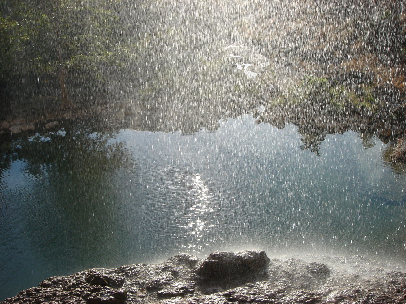 The waterfall at the Ellora Caves in India