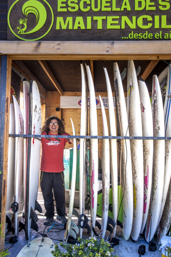 Marcos Navia, the owner of Escula de Surf (Surfing School) in Maitencillo, one of the many beach towns along Ruta Vina del Mar on Pacific coast north of Valparaiso