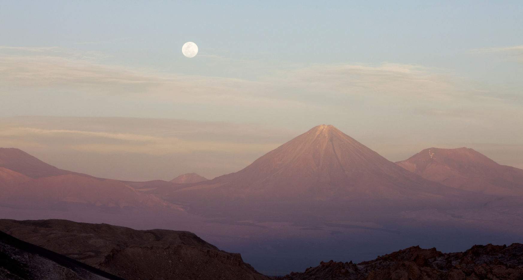 Moonrise over Licancabur volcano (19,423 ft) in the Atacama desert
