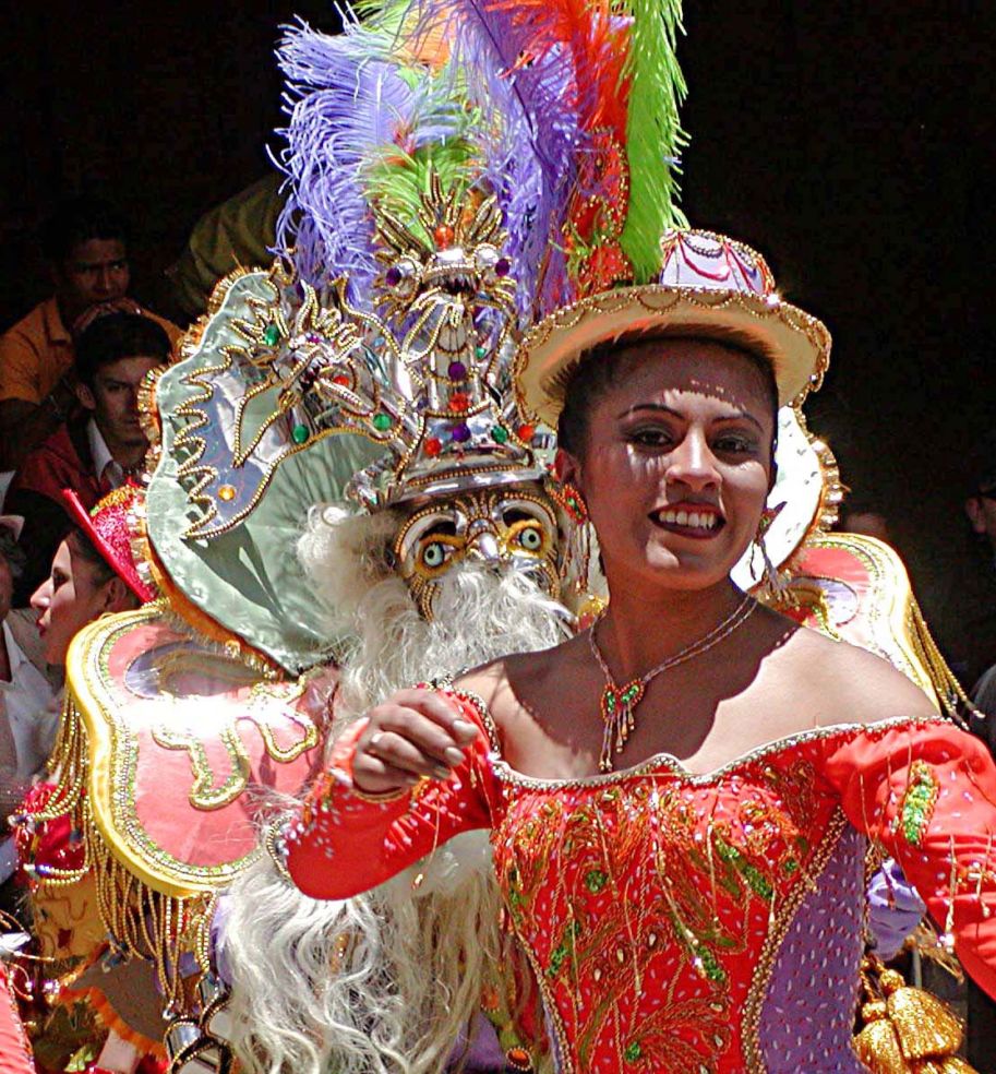 Colorful Carnival dancers in Oruro, Bolivia.