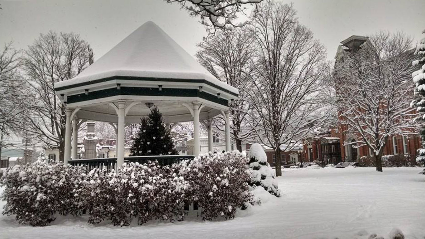 Snowy gazebo on the Courthouse Square