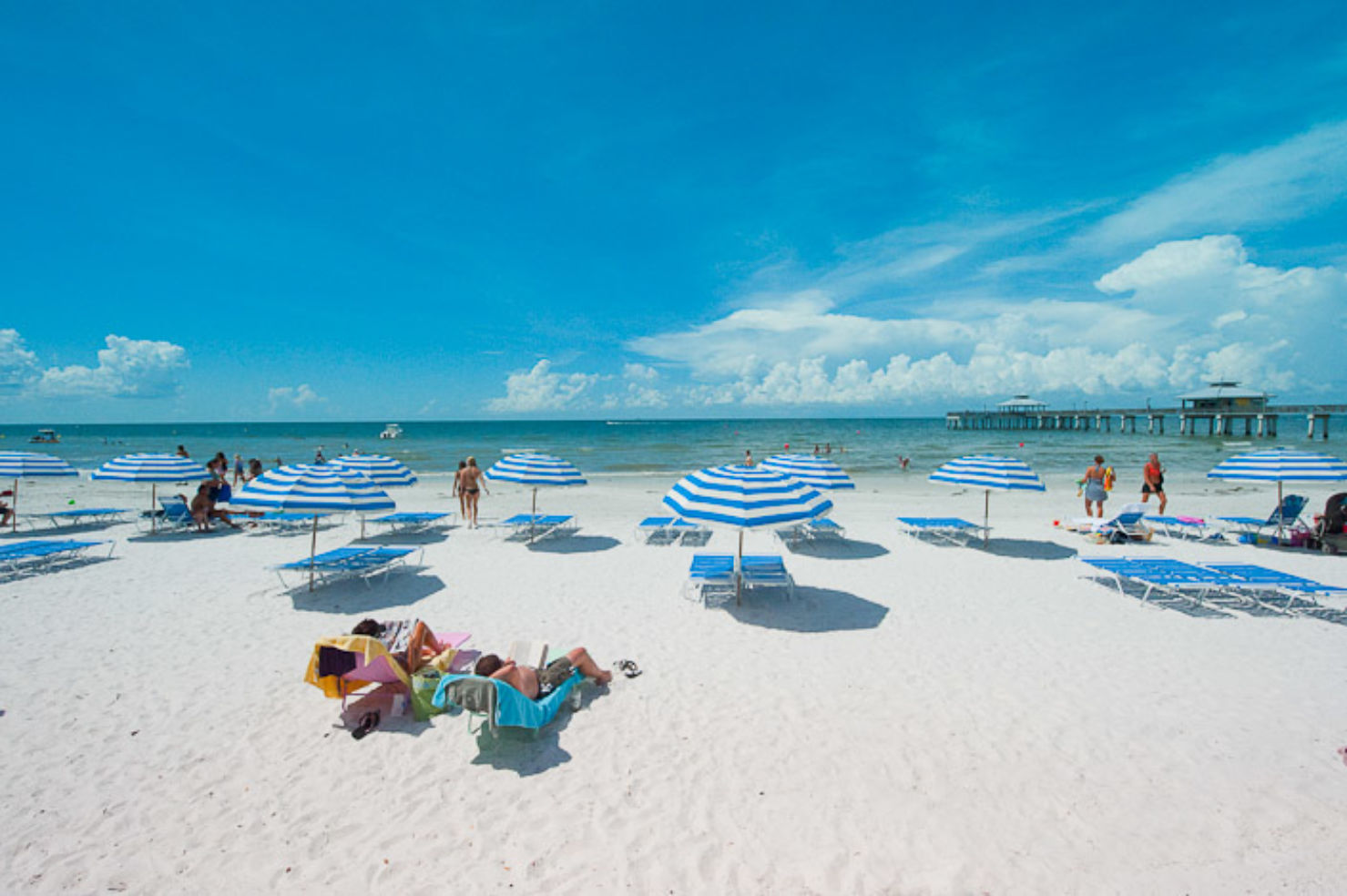 Beautiful beach near the pier and Fort Myers Beach's Time Square area, Florida