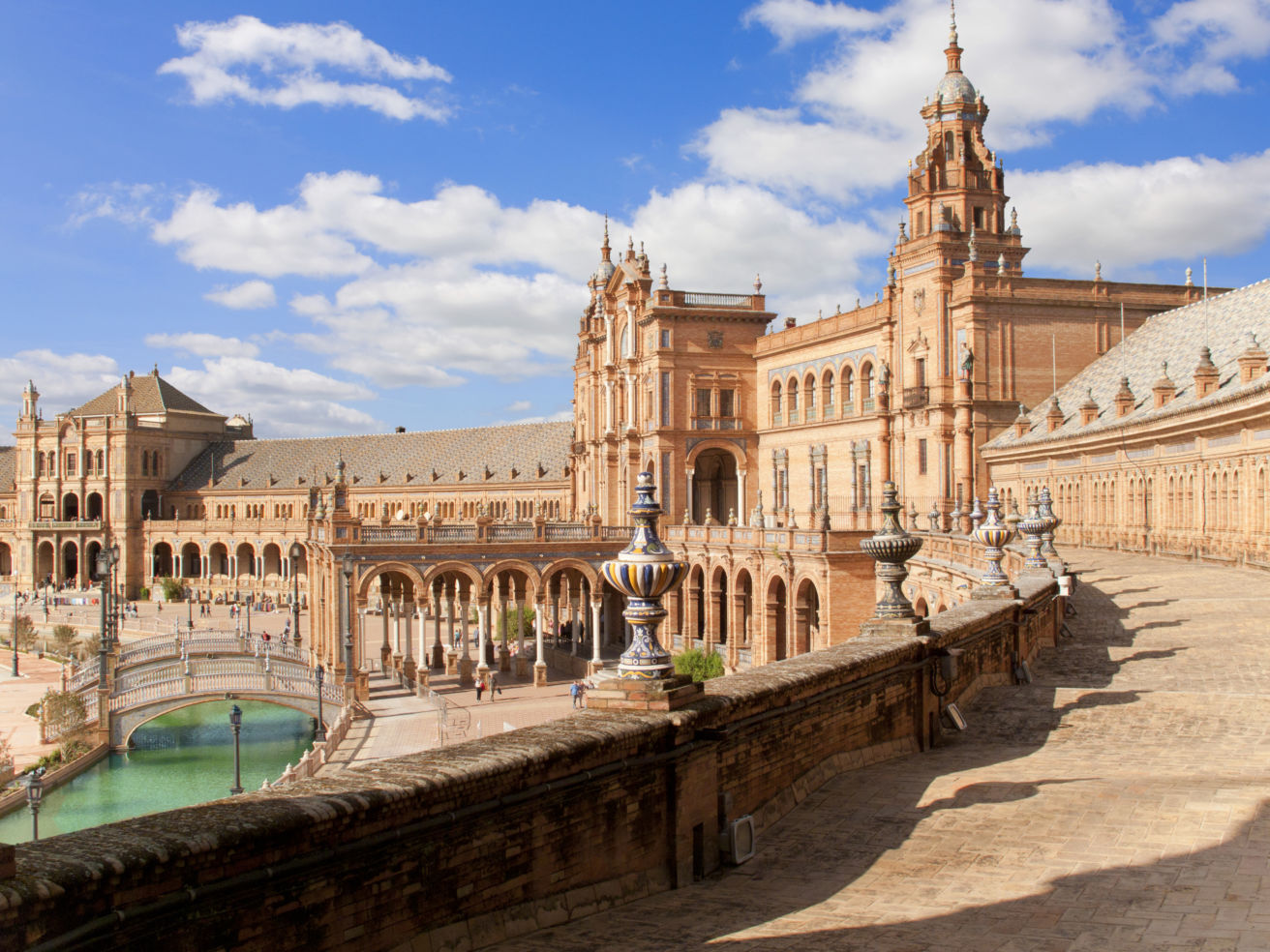 Ornate building in Plaza de Espana, Seville, Spain.