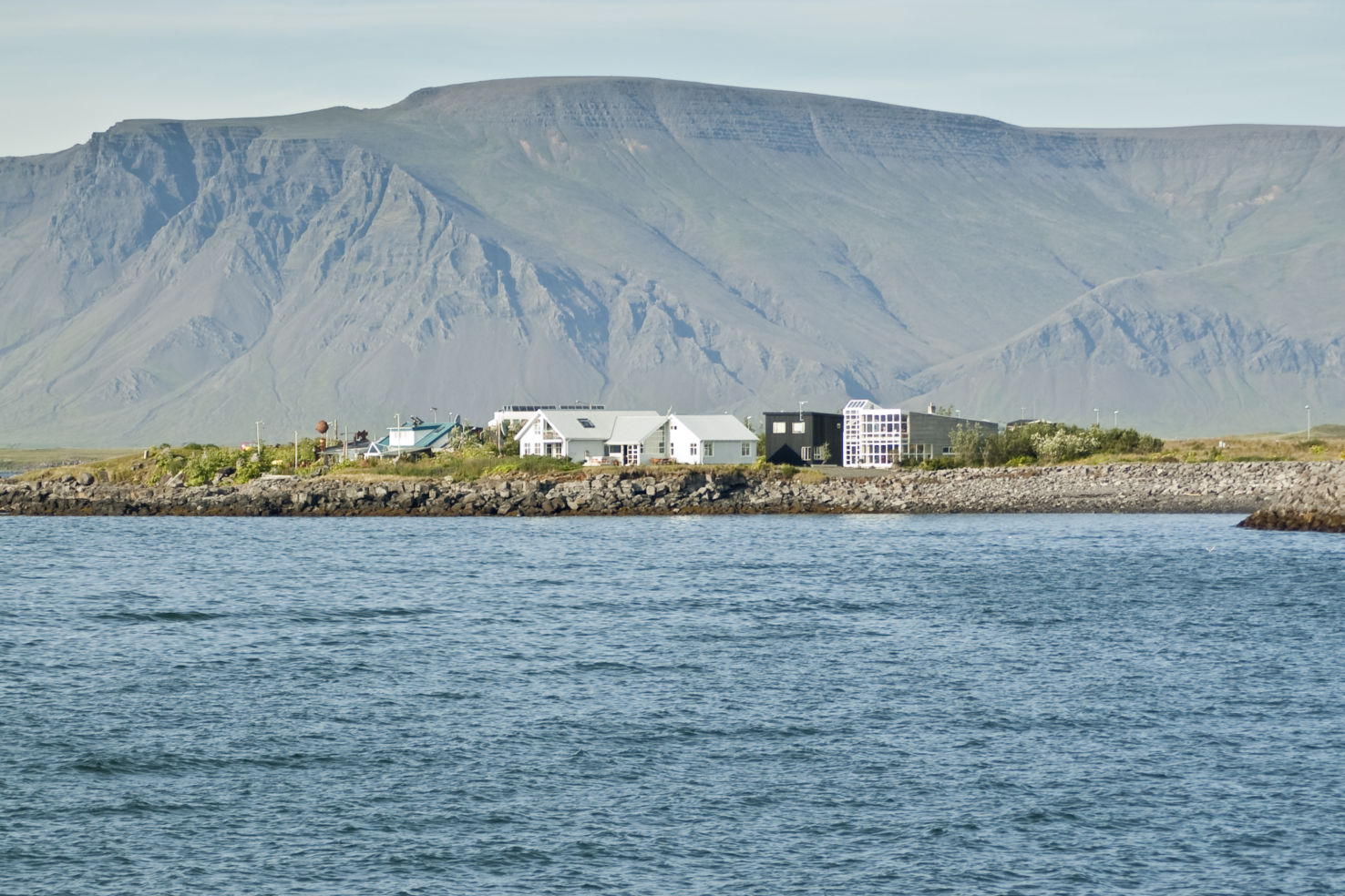 Faxafloi bay, volcanic hill, Reykjavik, Iceland.