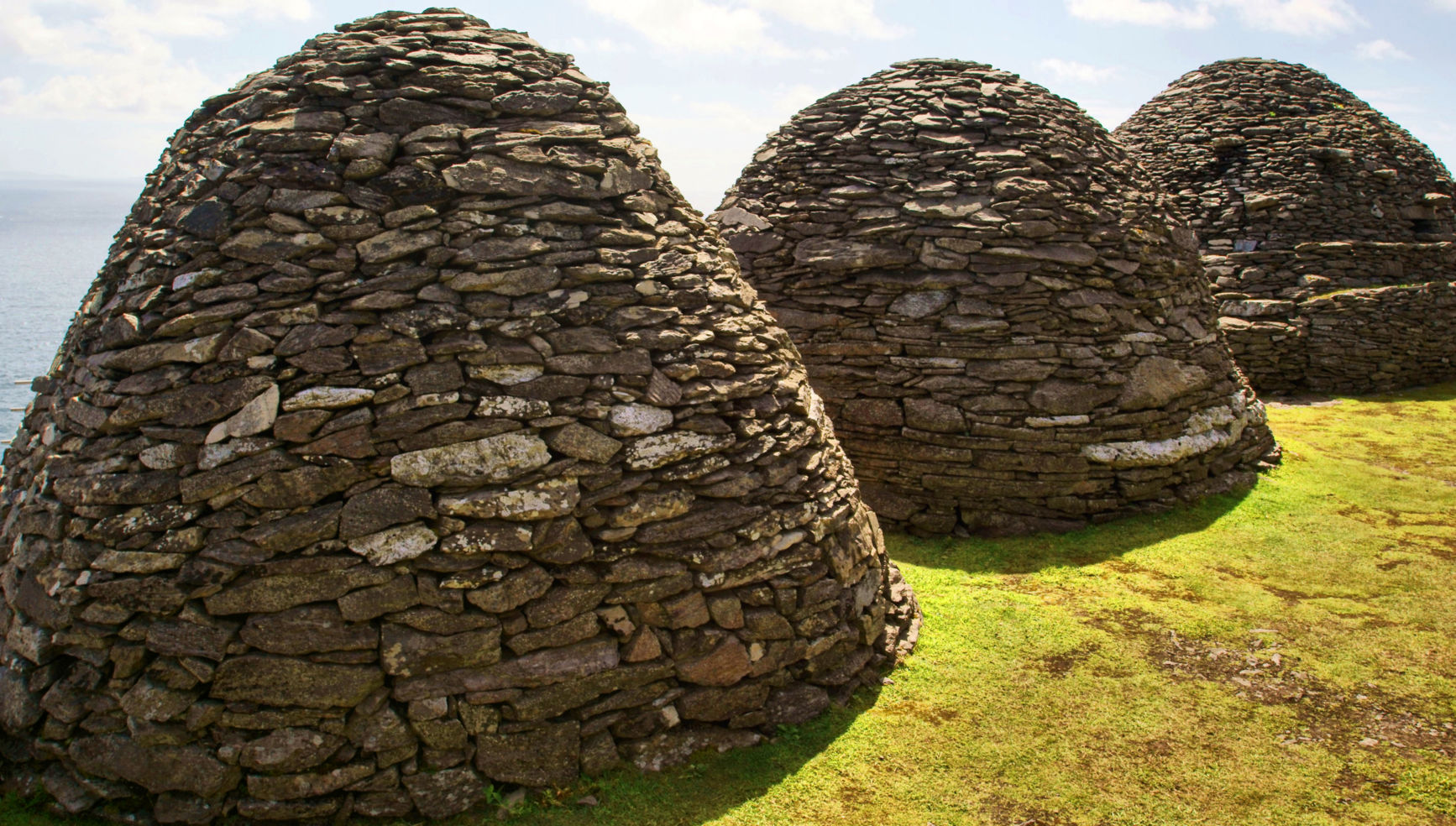 Ancient beehive huts on island of Skellig Michael, County Kerry, Ireland