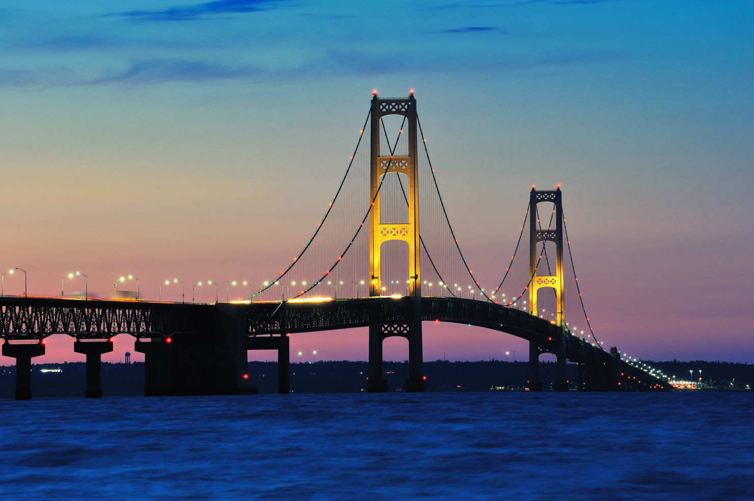 Bridge Lights, Michigan's Mackinac Bridge, Mackinaw City, Michigan