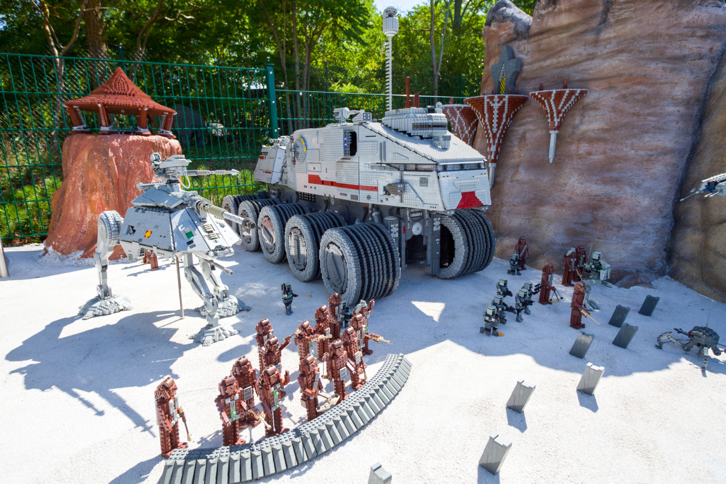 Episode from Star Wars with walkers made from plastic lego blocks in Legoland, Gunzburg, Germany.