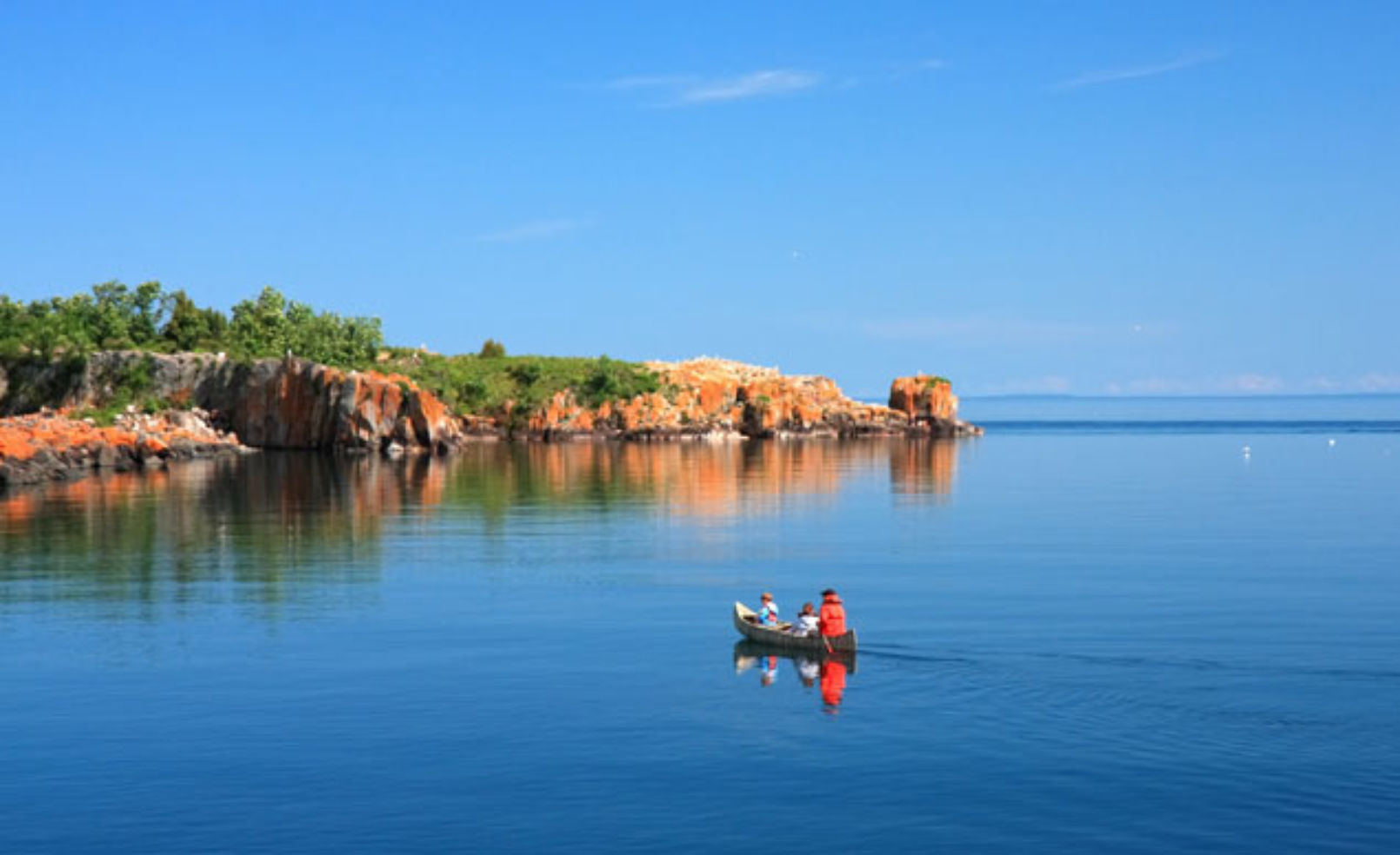 Lake Superior north shore with canoe and blue sky