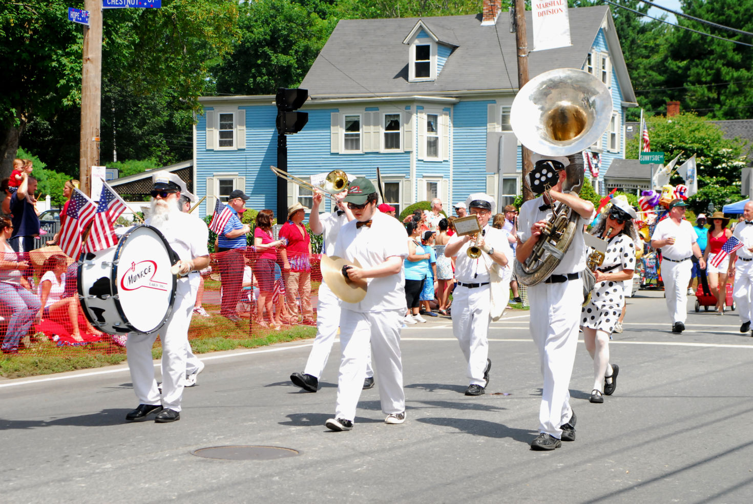 Munroe Dairy marching band plays at the Bristol 4th of July parade