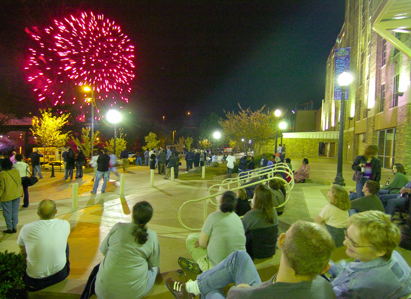 Downtown scenery, Little Rock, Arkansas, William J. Clinton Library, River Market, fireworks