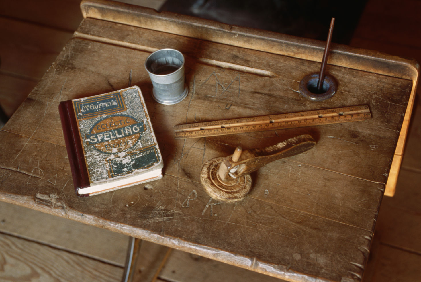 Old school supplies, restored schoolhouse, Ozark Folk Center, Mountain View, Arkansas