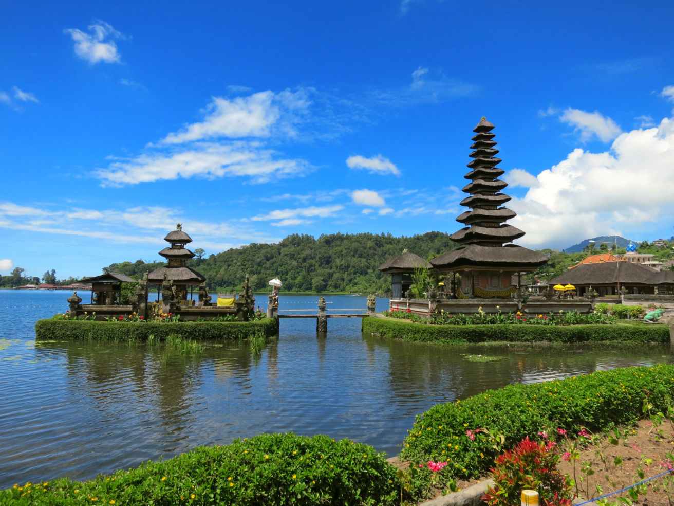 Bali water temple on lake in Indonesia