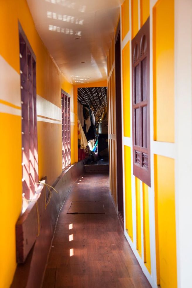 the hallway of a houseboat in kerala