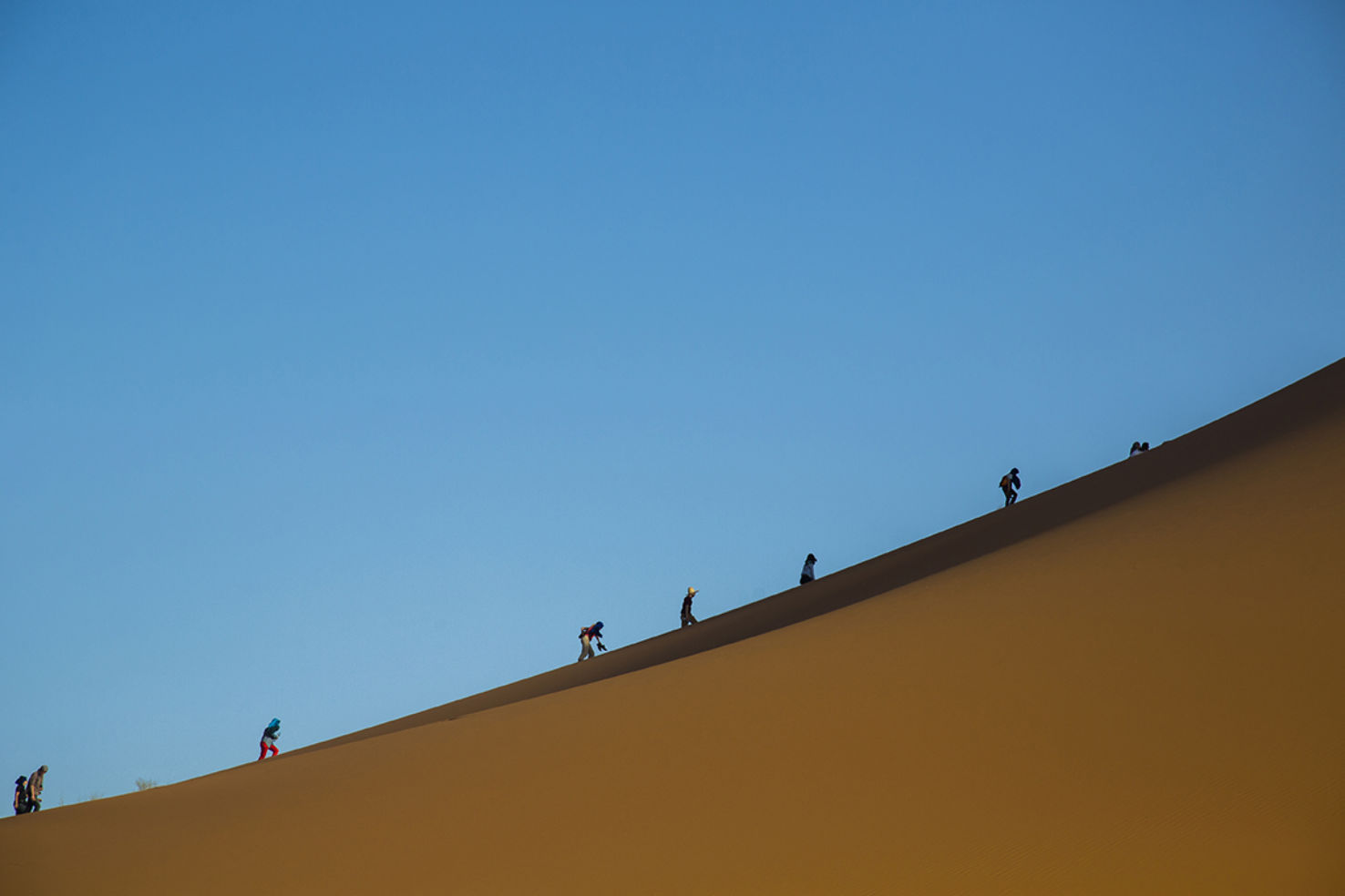 Hiking—instead of camel riding—is sometimes the best way to the top of a dune