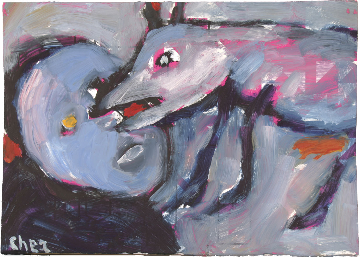 Museum of Bad Art. Dog Bites Man by Valdemar Cher of Sweden, Brookline, Massachusetts