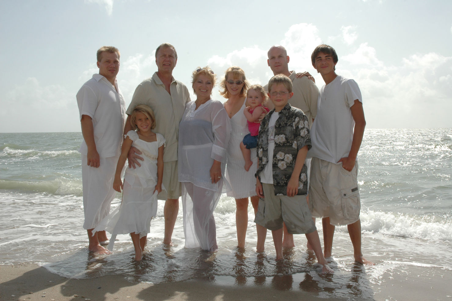 Family portrait of a family reunion at the ocean.