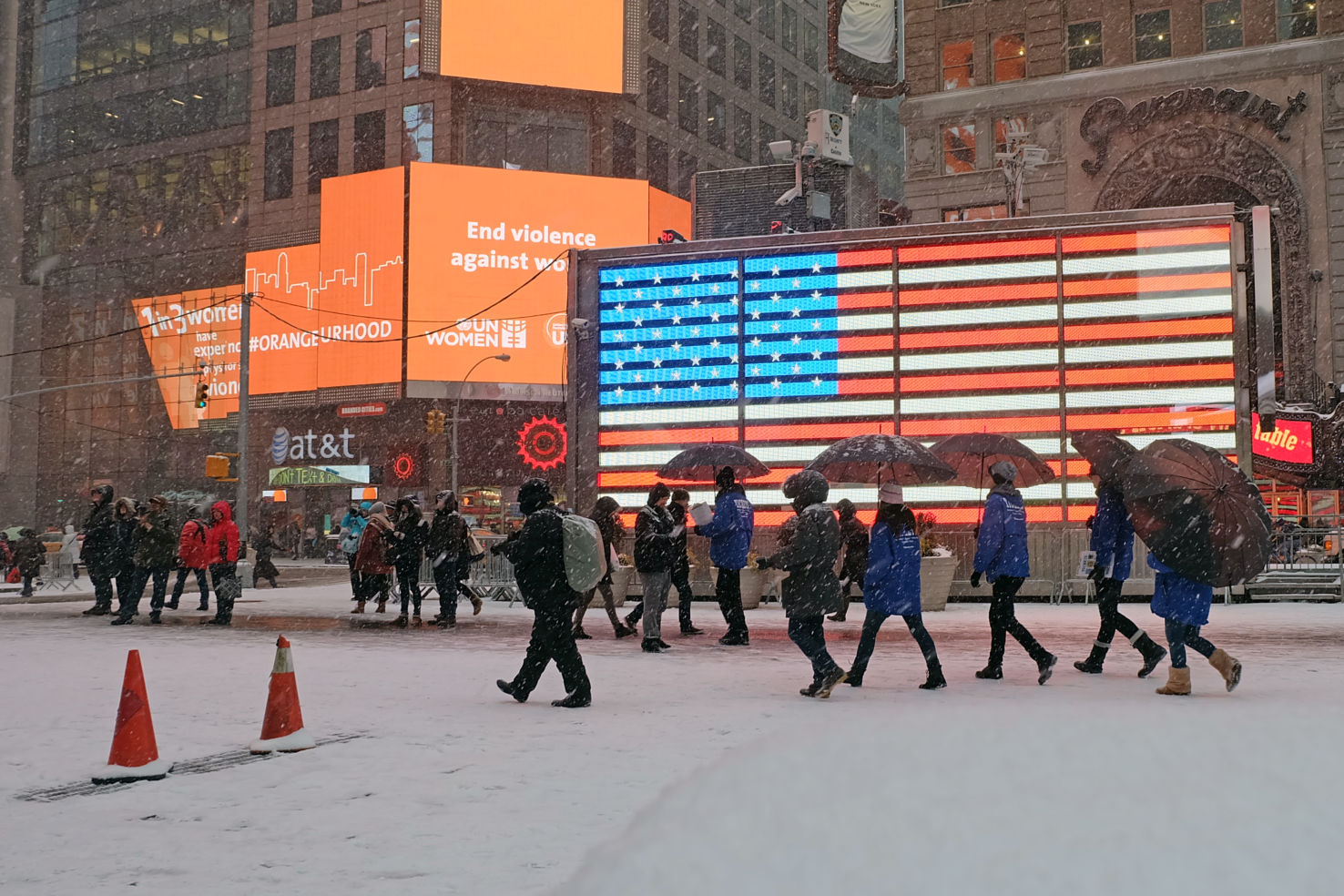 Snow picks up speed in Times Square