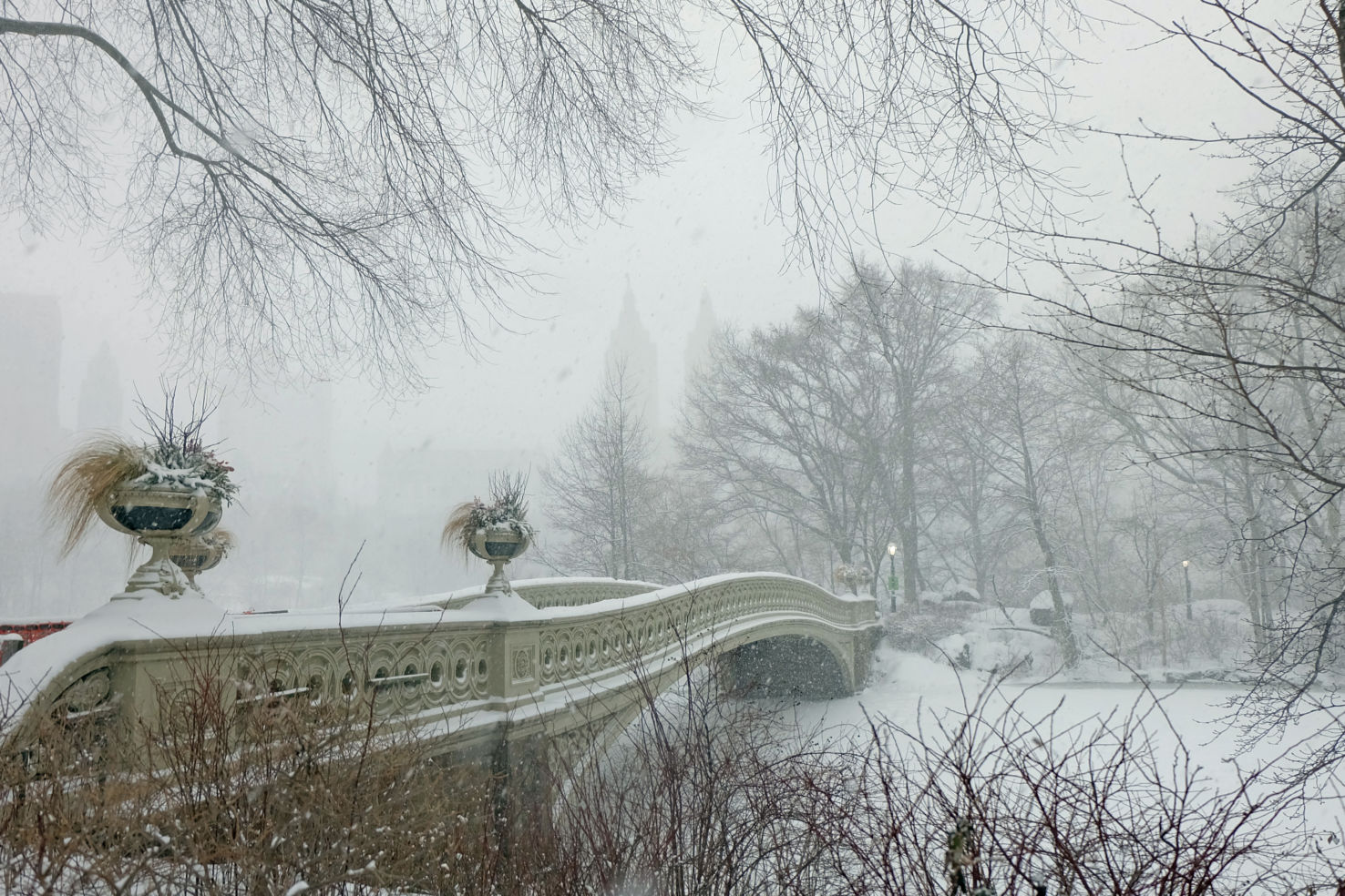 Central Park's Bow Bridge in the wintertime.