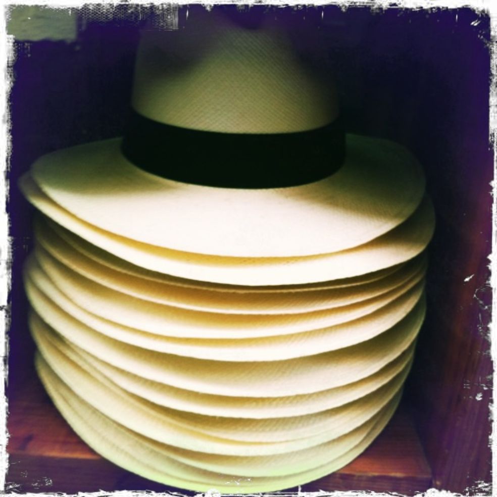 A stack of Panama hats.