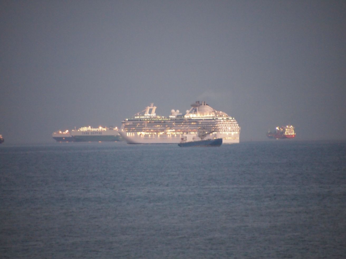 Ships waiting their turn to pass from the Pacific to the Caribbean via the Panama Canal.