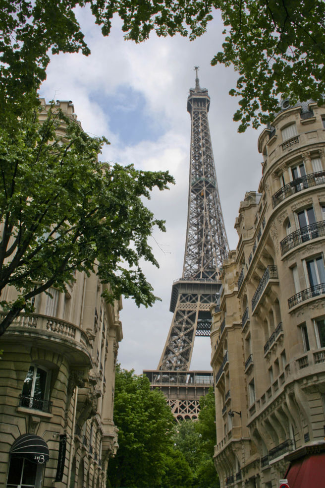 A sneak peak of the Eiffel Tower in Paris, France