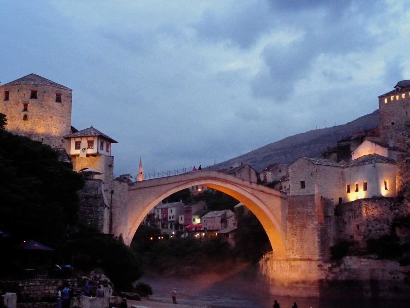 The Mostar Bridge in Bosnia at dusk