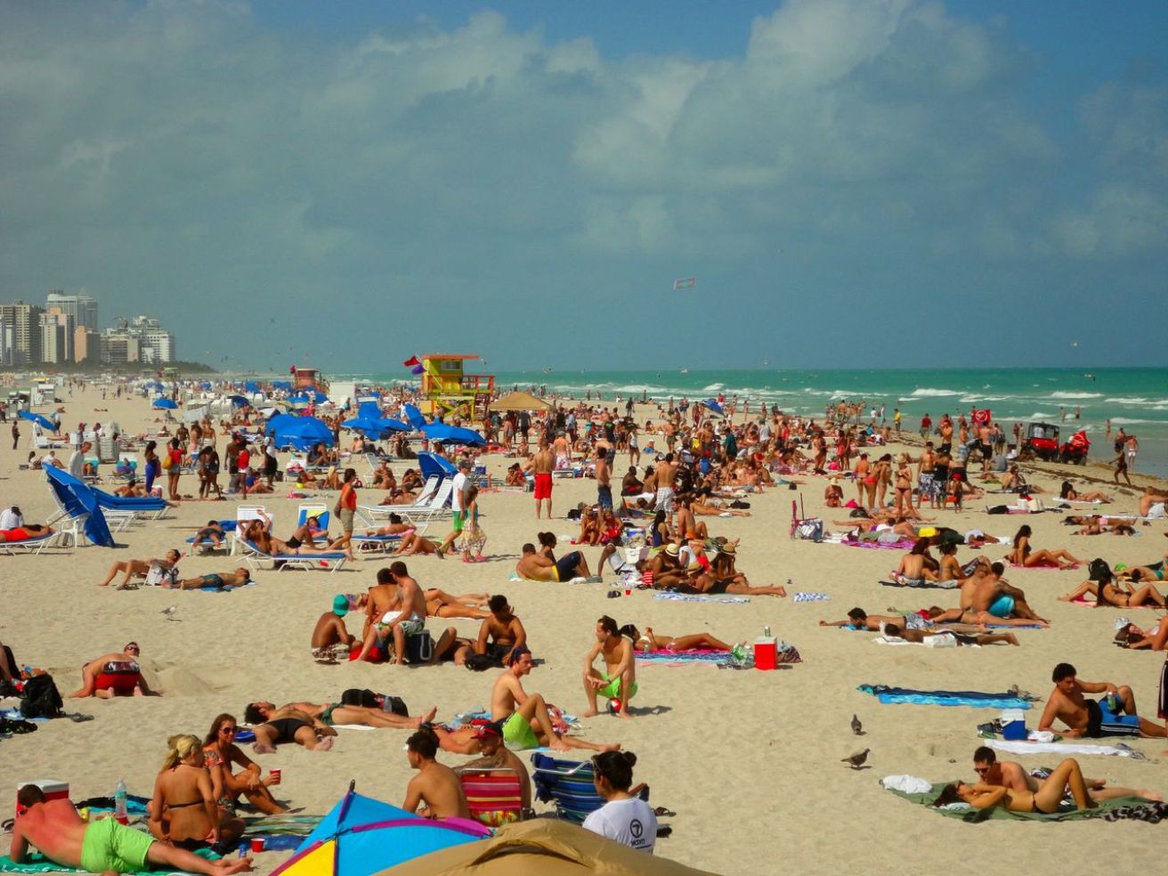 People sunbathing on Miami Beach