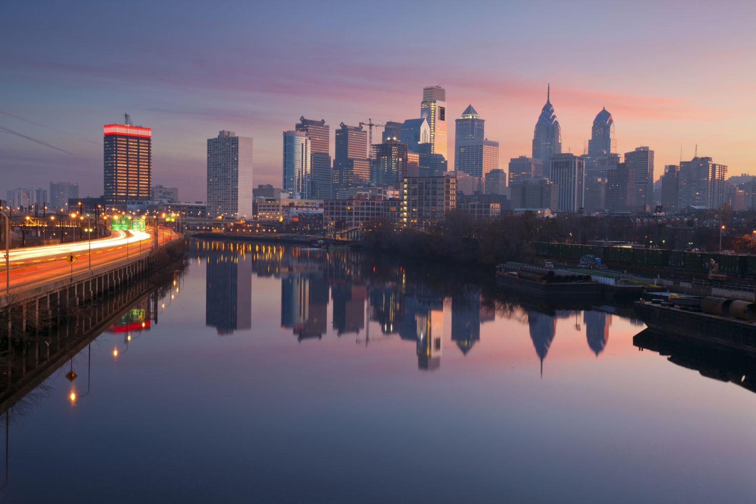 Philadelphia skyline in a morning mist