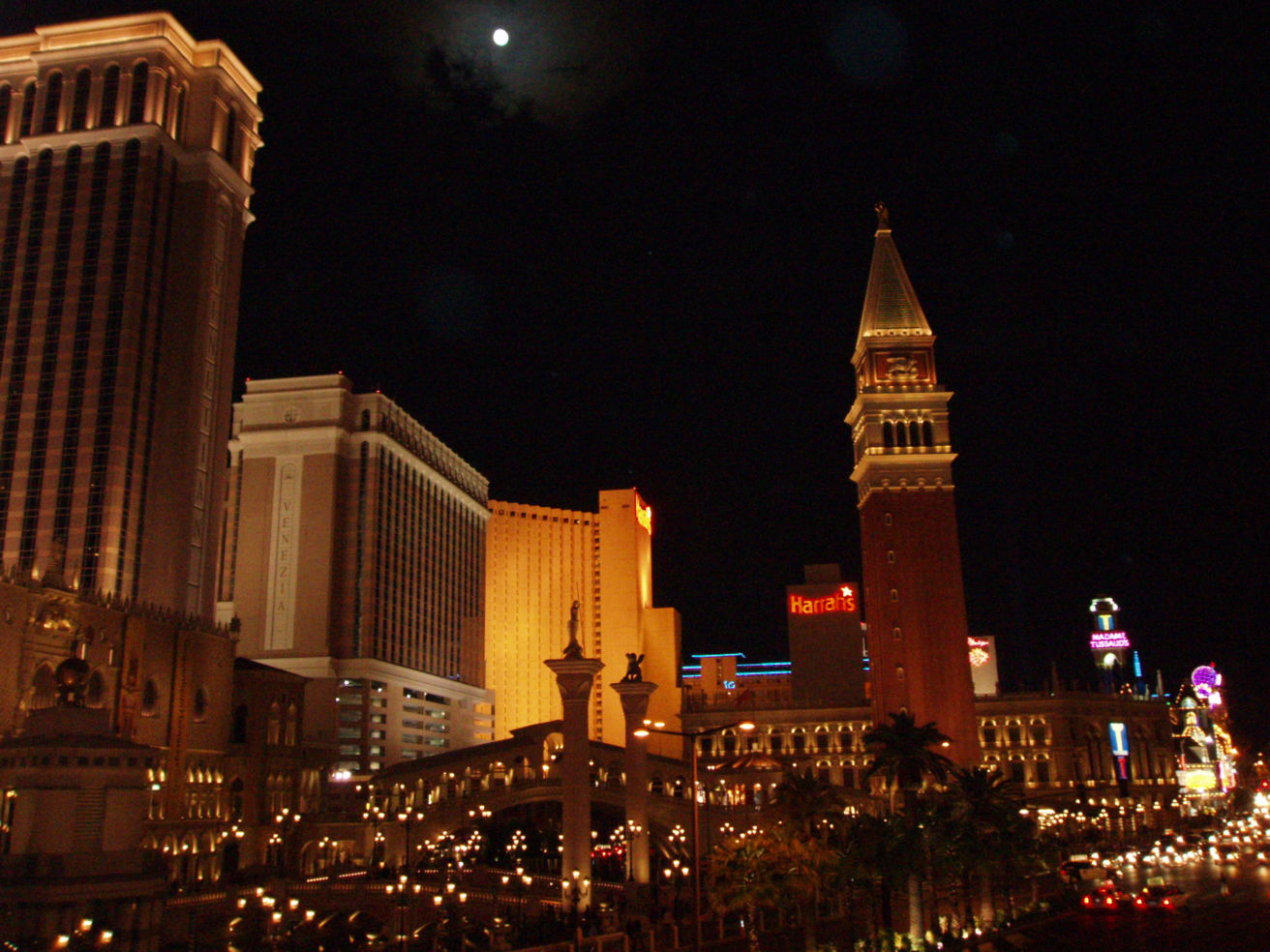 The Las Vegas hotels lit up at night