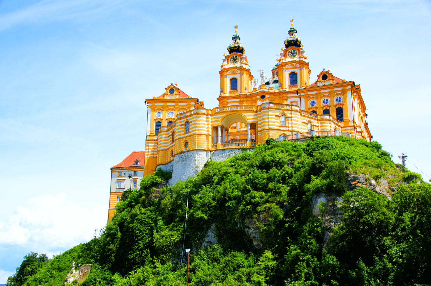 a springtime view of Melk Abbey