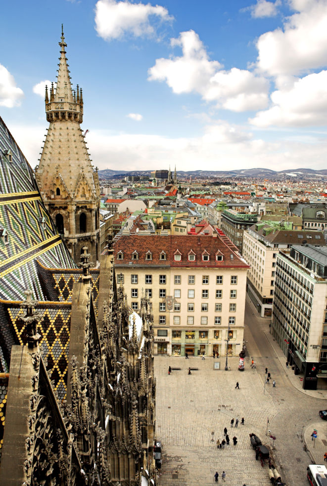 The Vienna skyline, as seen from the top of St. Stephen’s Cathedral.
