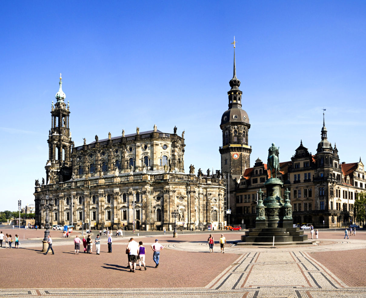 Dresden’s Theaterplatz, Hofkirche, and the Castle