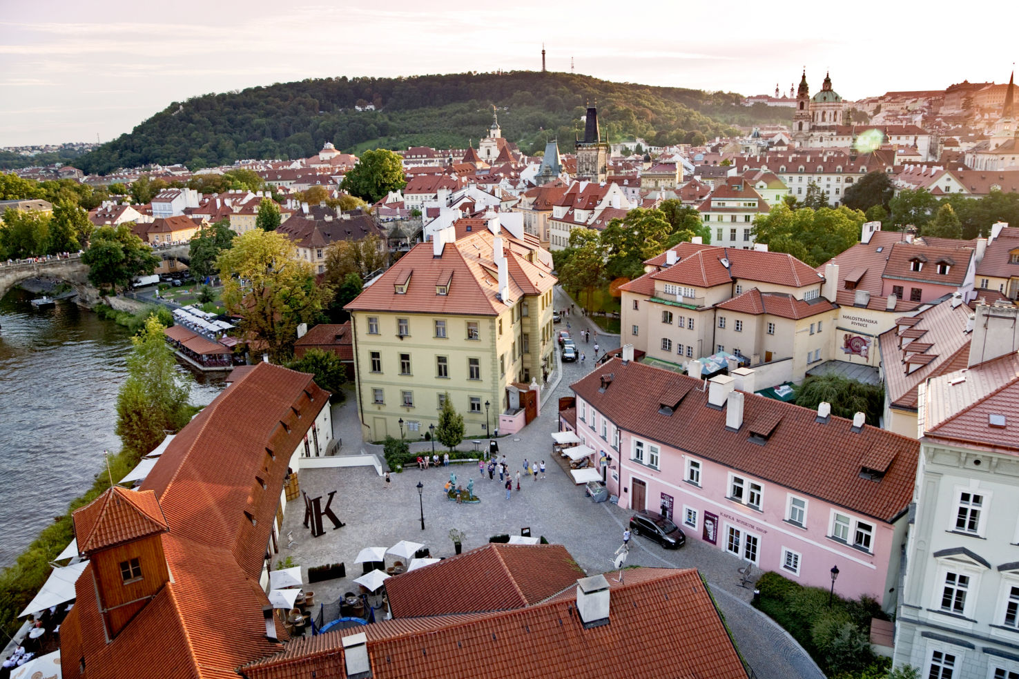 One of the many beautiful cityscapes you’ll see in Prague, including the Franz Kafka Museum and Petrin Hill