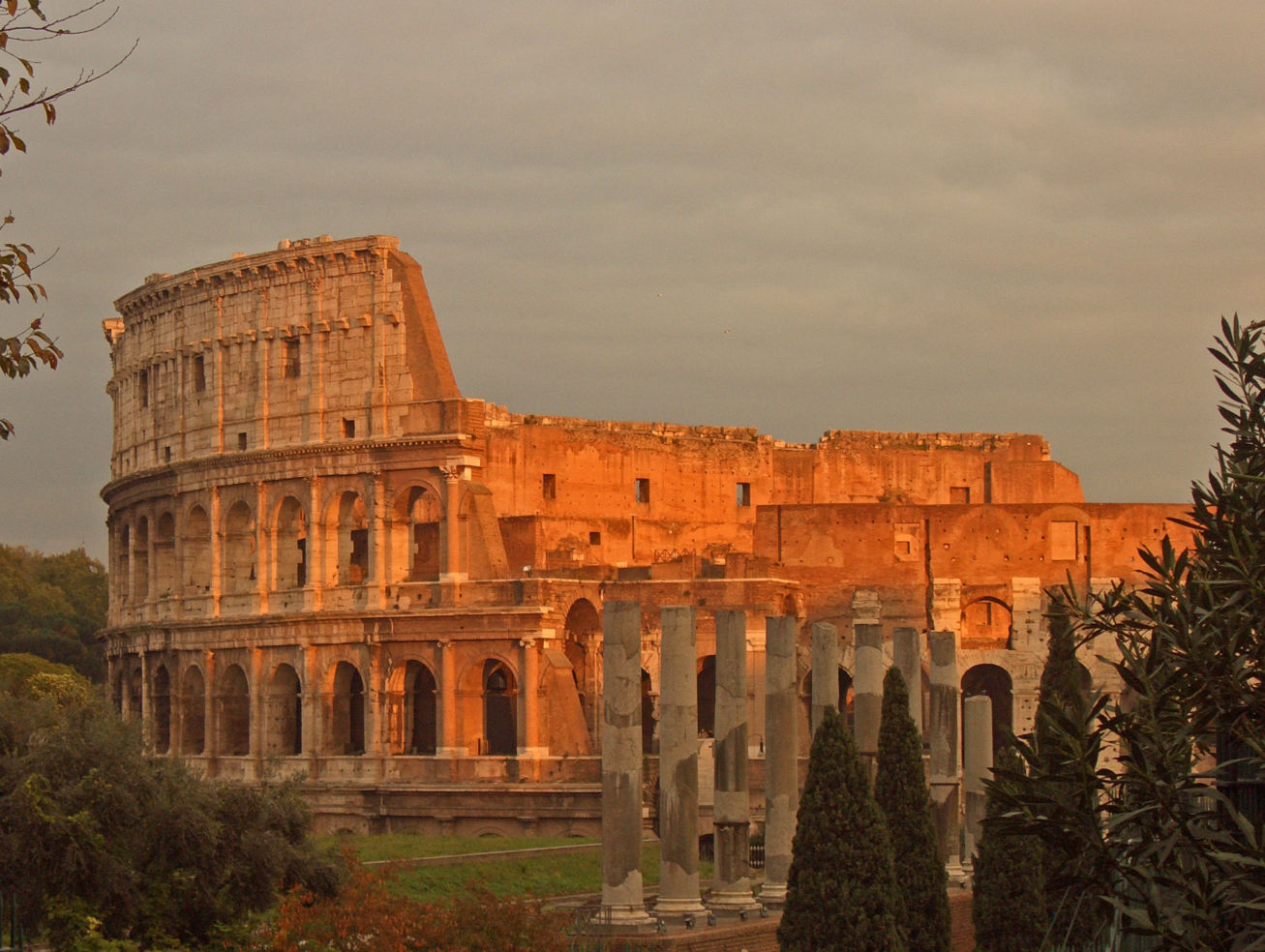 Rome's Colosseum in the light of a setting sun, Italy