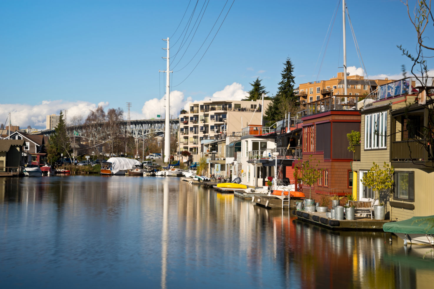 Seattle Houseboats On Lake Union late in the afternoon