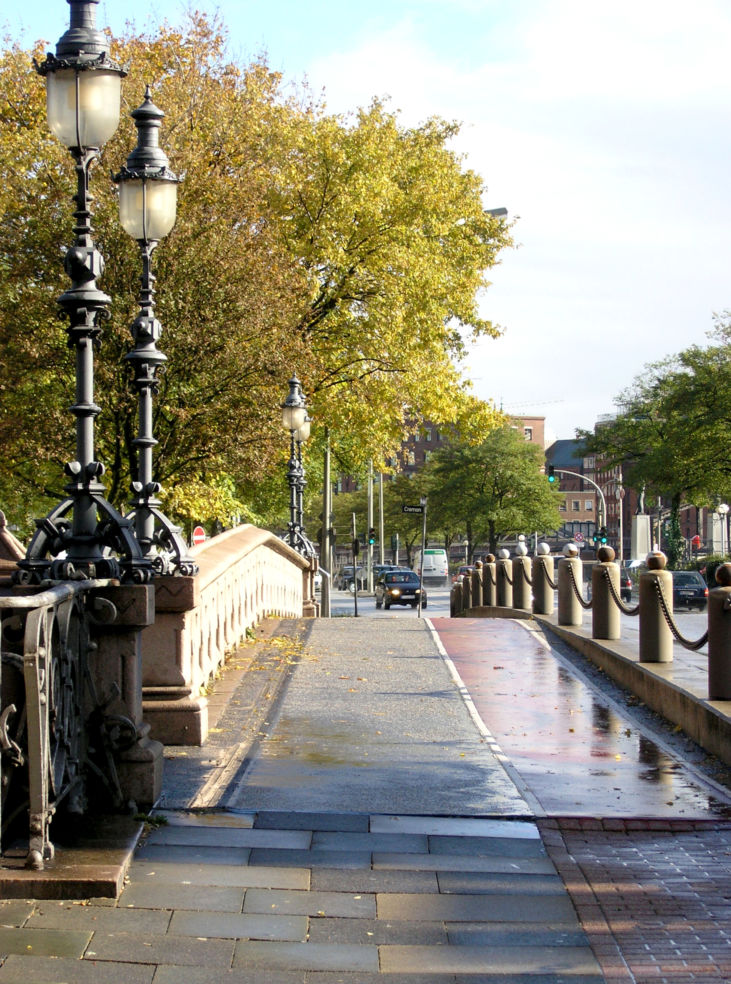 bridge crossing canal in Hamburg, Germany