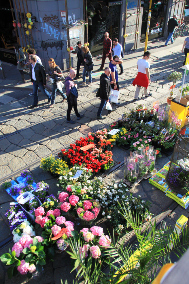 flower market Navigli in Milan, Italy