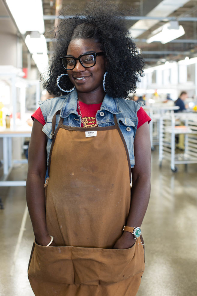 Marquinda Yeager used to work in a Ford plant; now she works at Shinola.