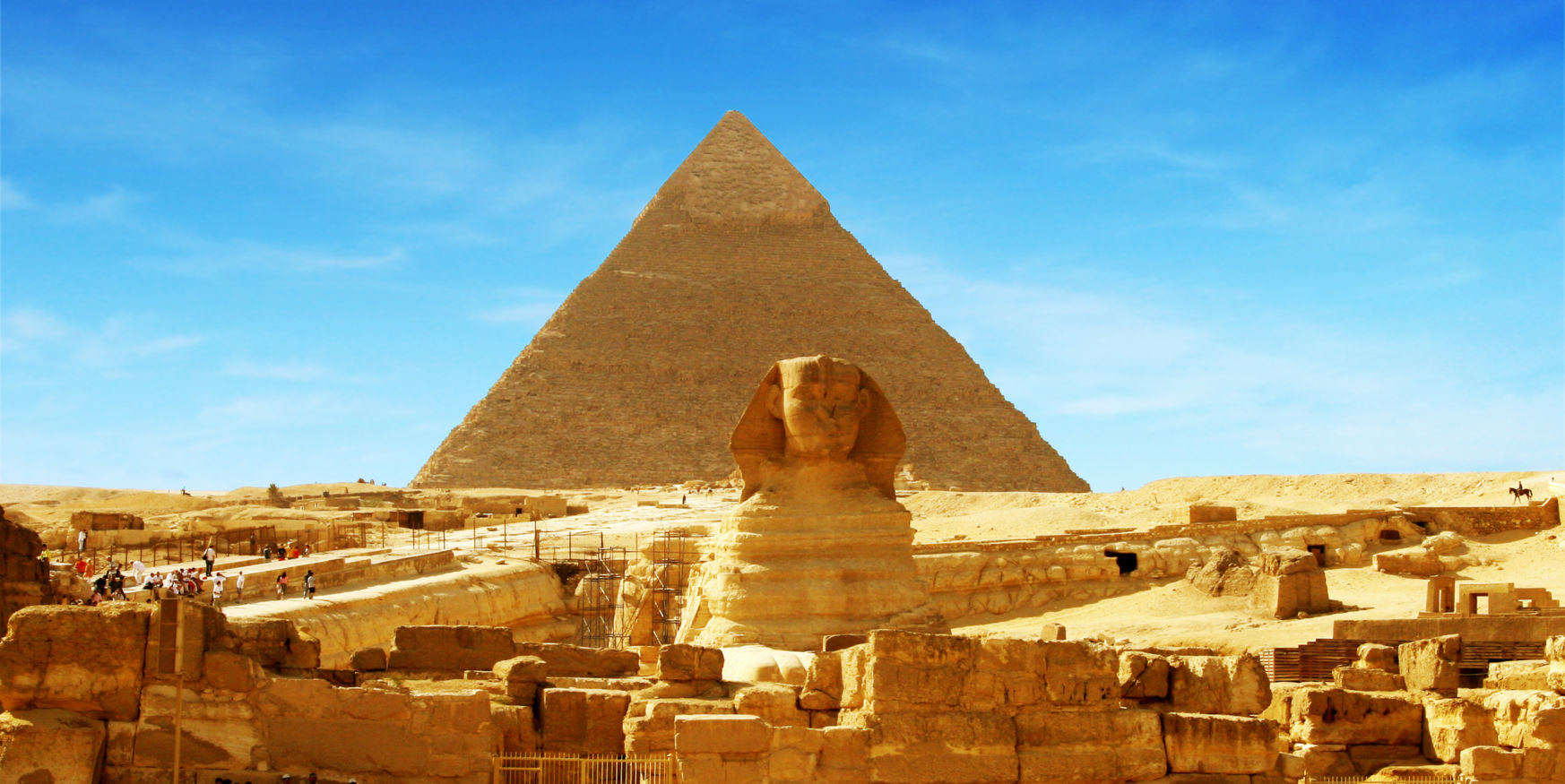 Panorama of the Sphinx and the great Pyramid at Giza in Egypt
