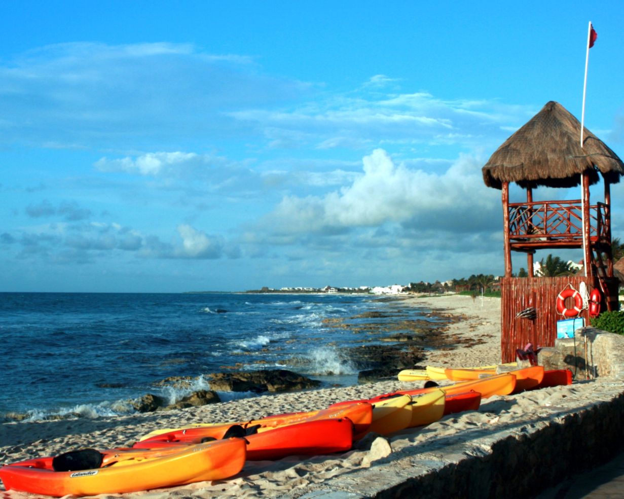 Kayaks on the beach in Cancun, Mexico